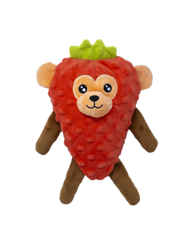Strawberry Monkey Squeaky Plush Dog Toy