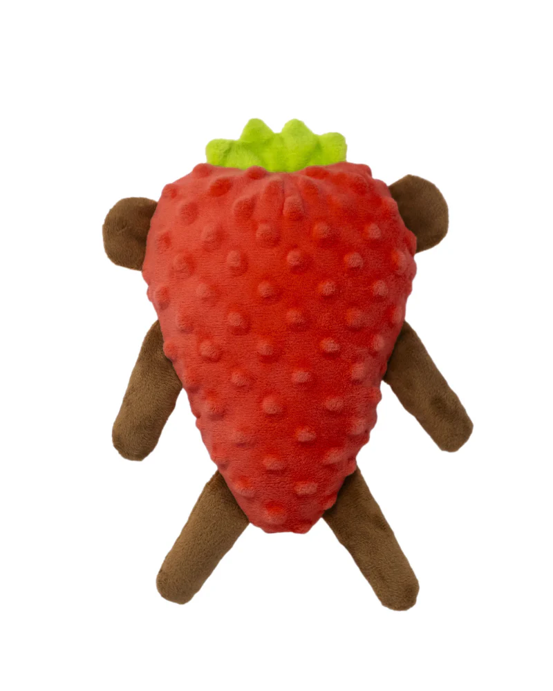 Strawberry Monkey Squeaky Plush Dog Toy - Image 3