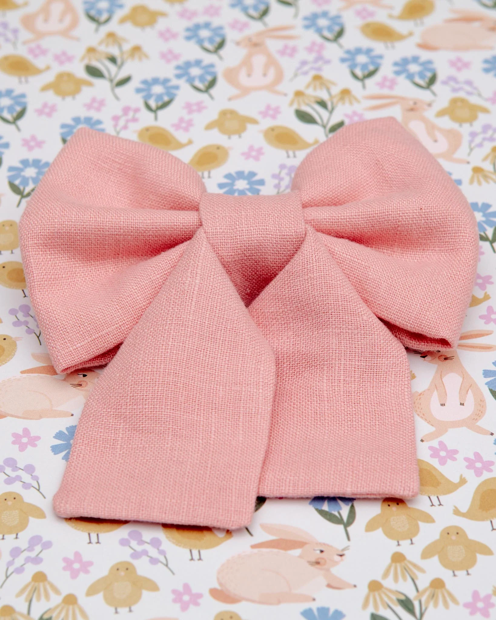 Peach Pink Linen Dog Sailor Bow Tie<br>Made in the USA) - Image 3