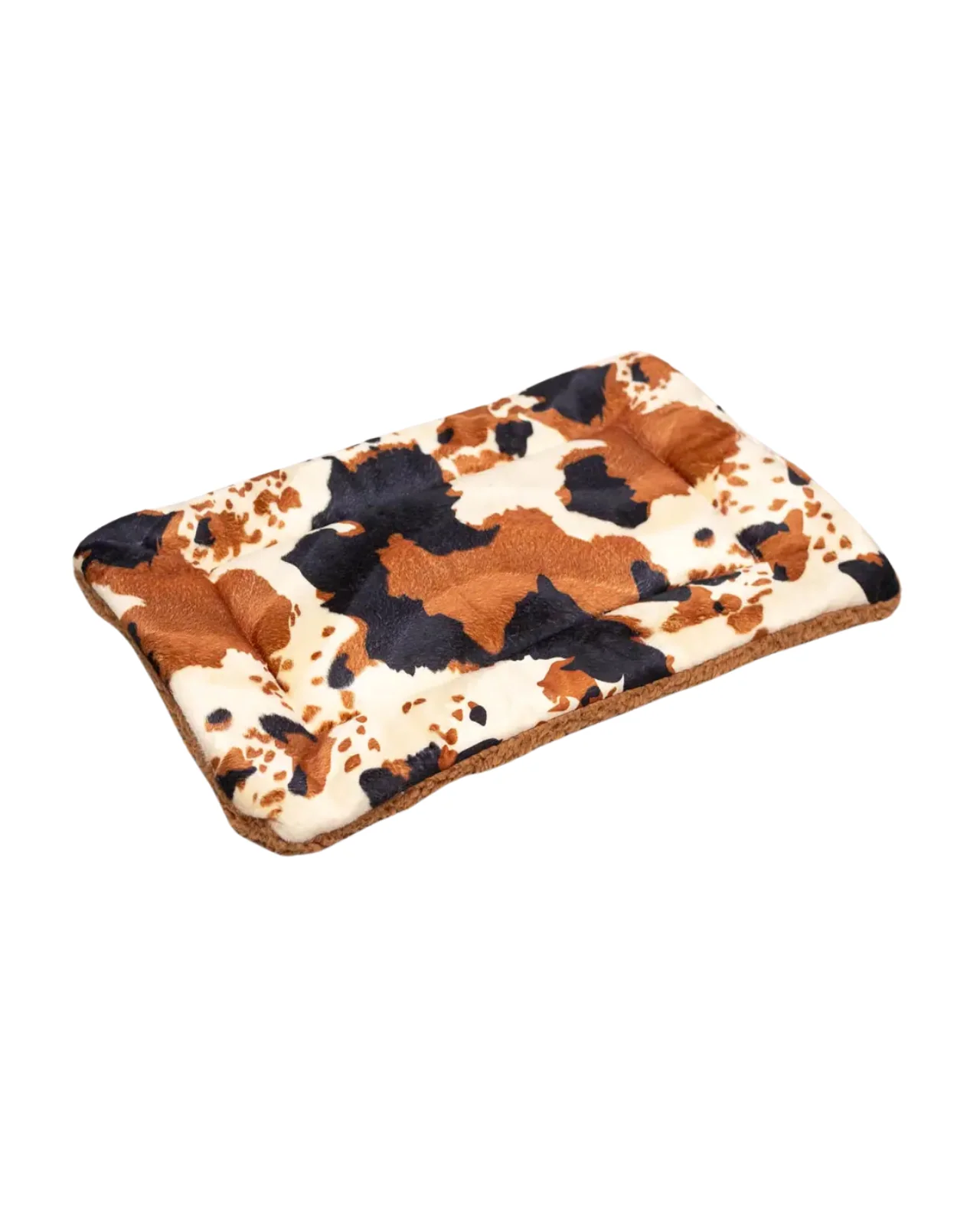 Tan Cow Print Velboa Fur Fleece Pet Napping Mat (Made in the USA) - Image 2