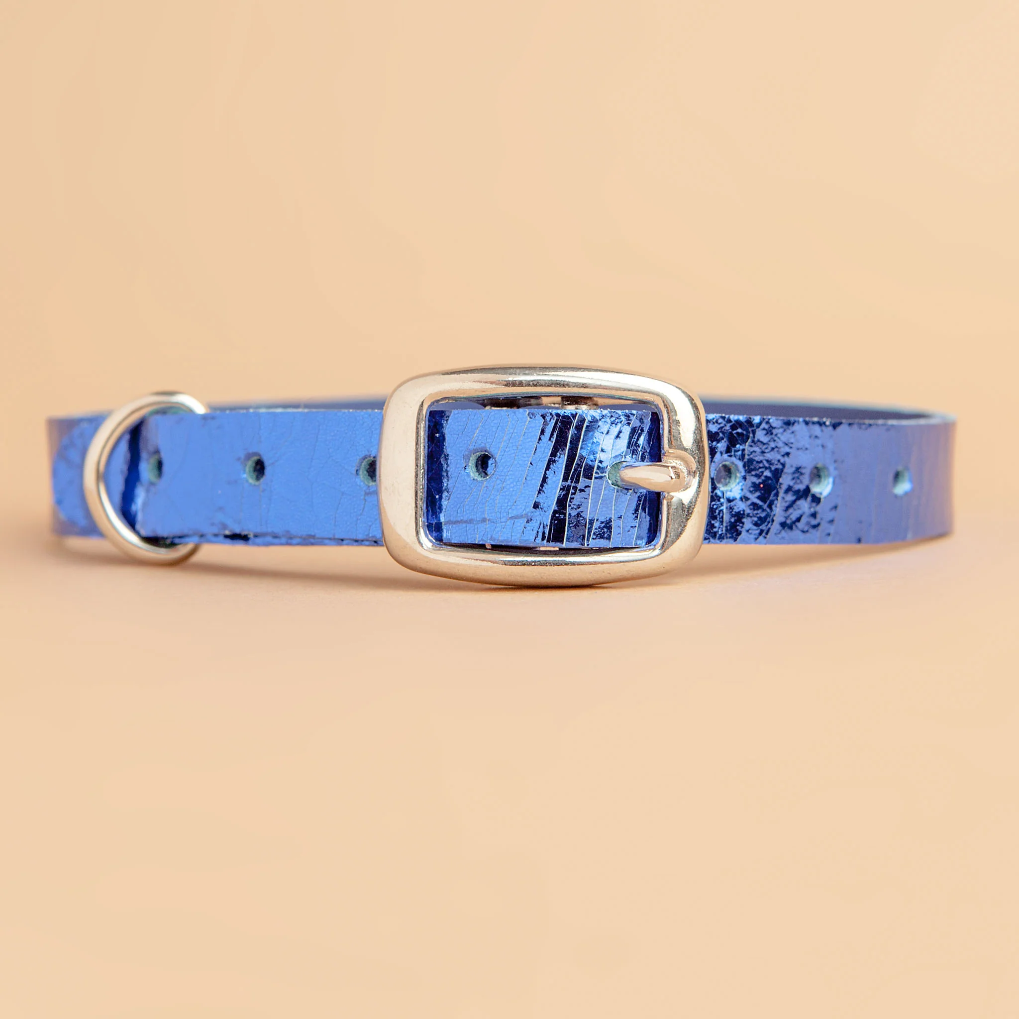 The Cleo Leather Tag Collar in Bold Blue Crackle (Dog & Co. Exclusive) - Image 2