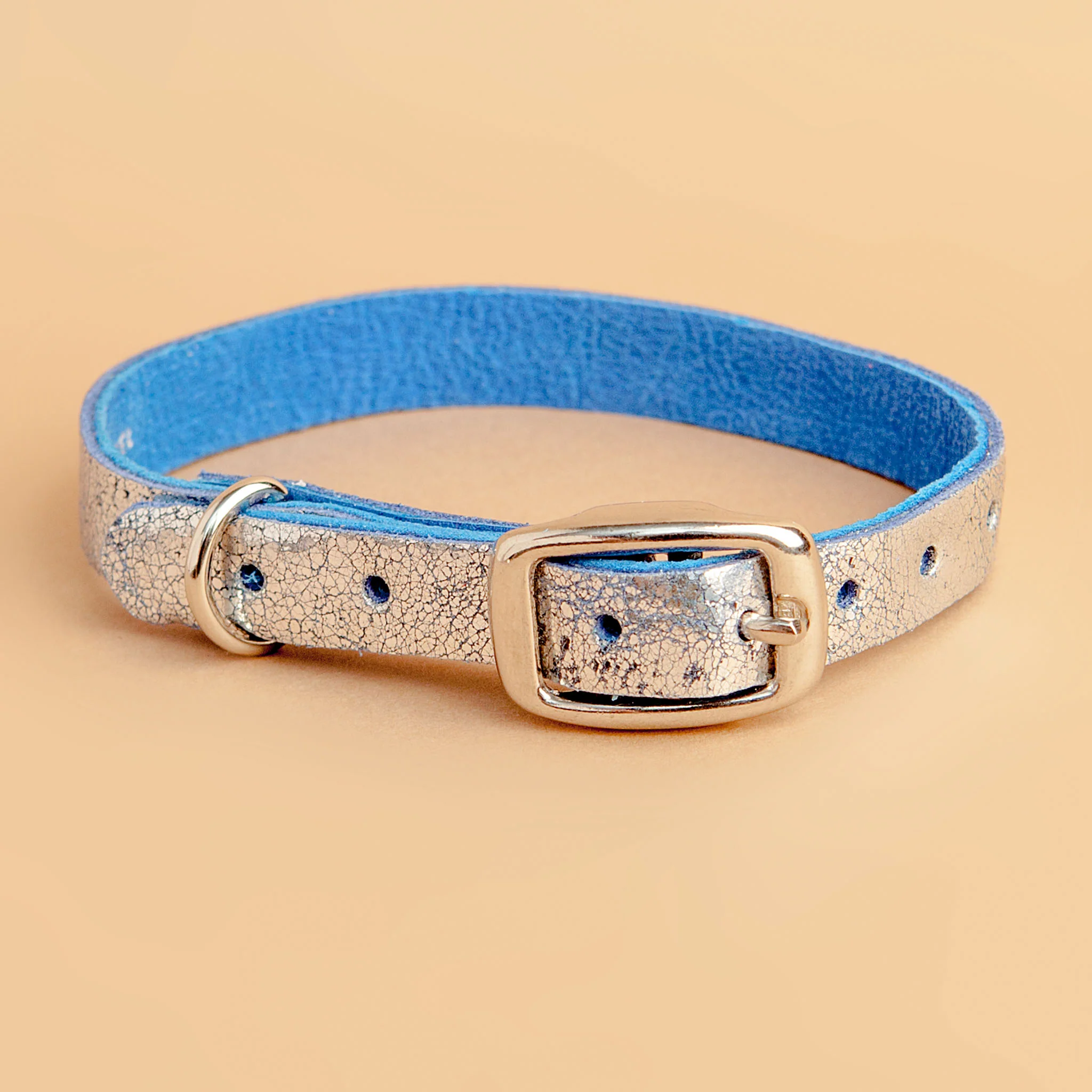 The Cleo Leather Tag Collar in Cobalt Silver Crackle (Dog & Co. Exclusive)