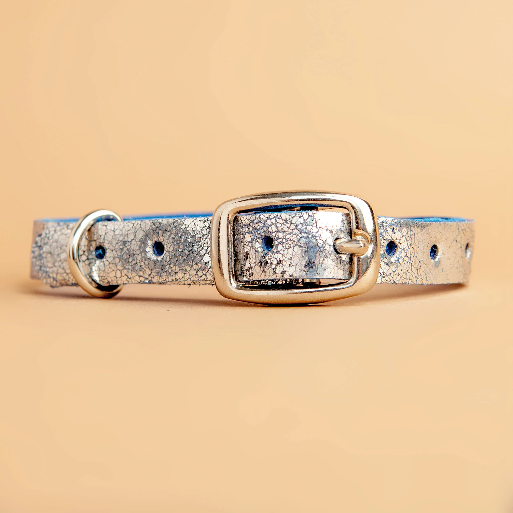 The Cleo Leather Tag Collar in Cobalt Silver Crackle (Dog & Co. Exclusive) - Image 2