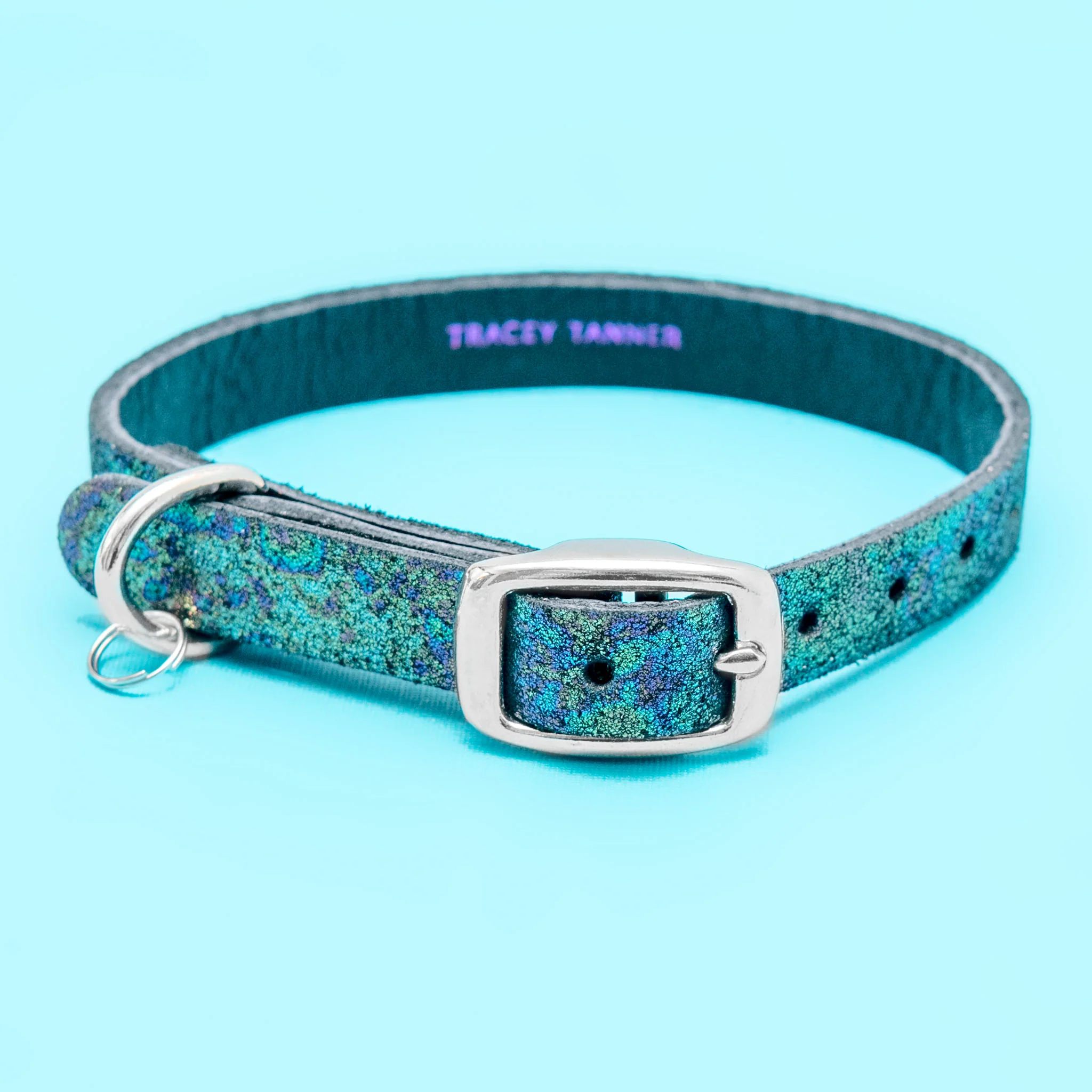 The Cleo Leather Tag Collar in Oil Slick Sparkle (Exclusive to Dog & Co.) << FINAL SALE >> - Image 3