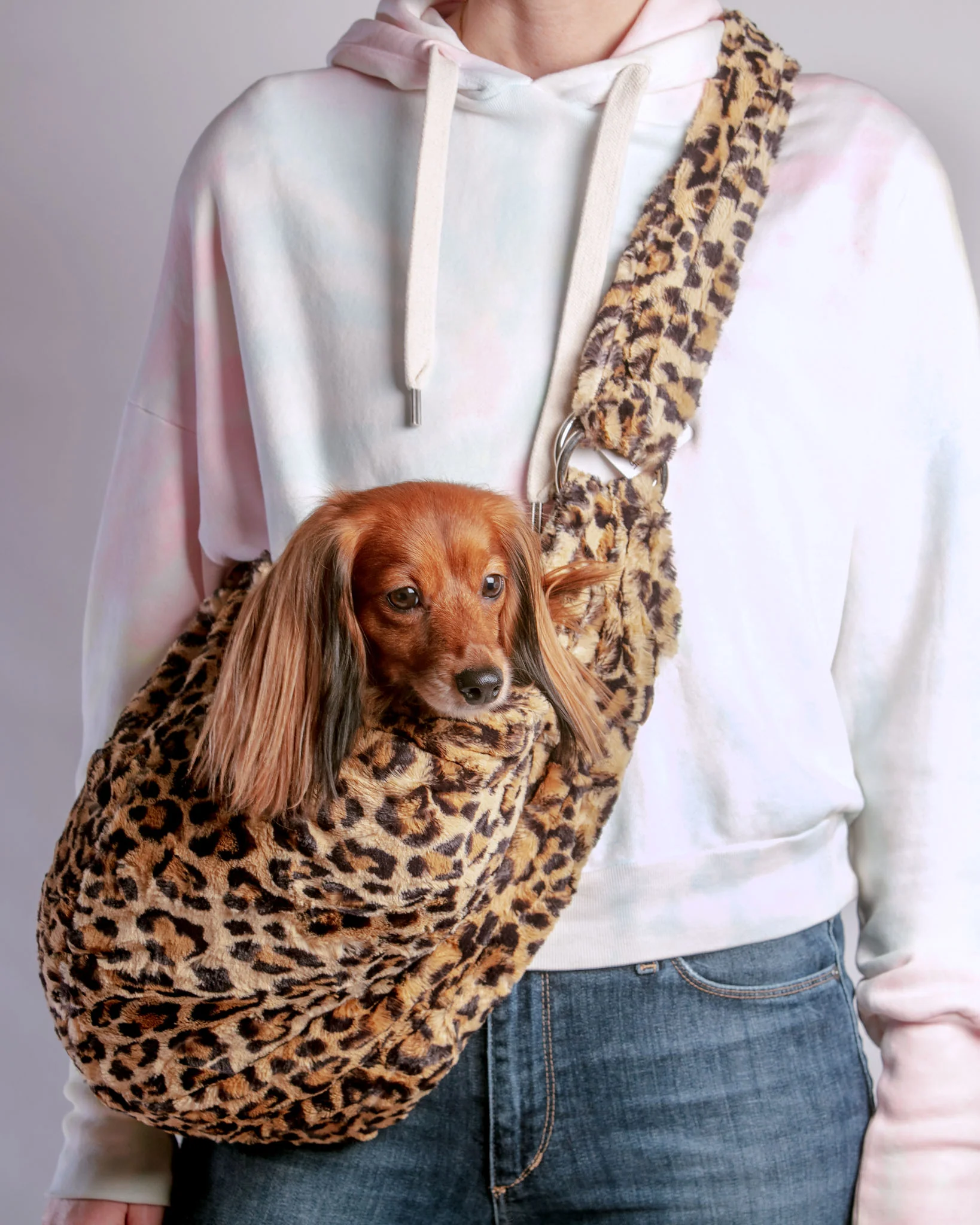 Faux Fur Leopard Sling Dog Carrier Bag (Made in the USA) (FINAL SALE) - Image 2