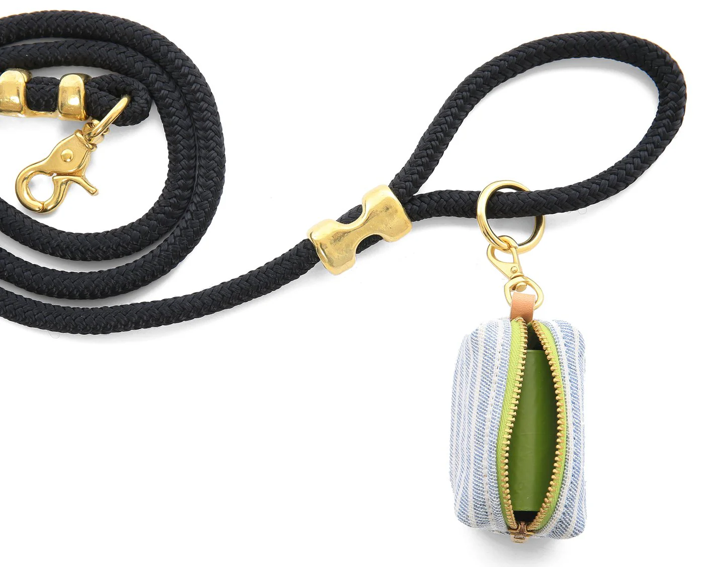 THE FOGGY DOG | Upcycled Denim Railroad Stripe Leash Bag - Image 3