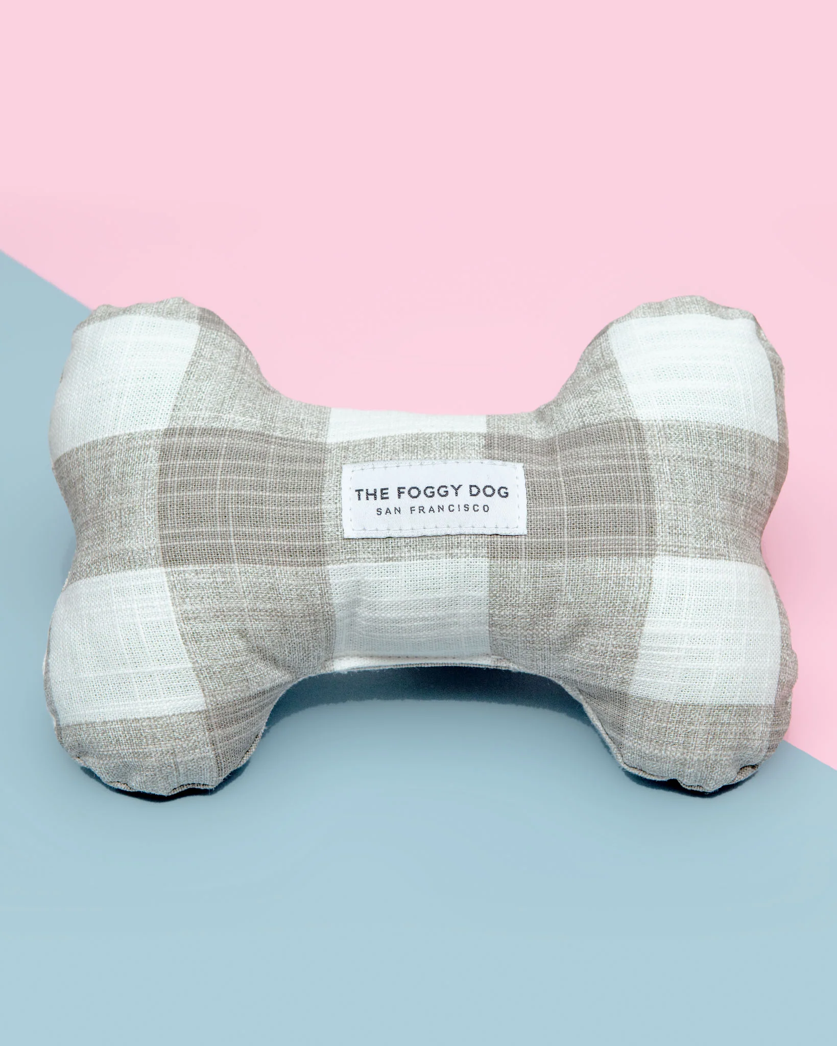 Warm Stone Gingham Dog Bone Toy (Made in the USA)