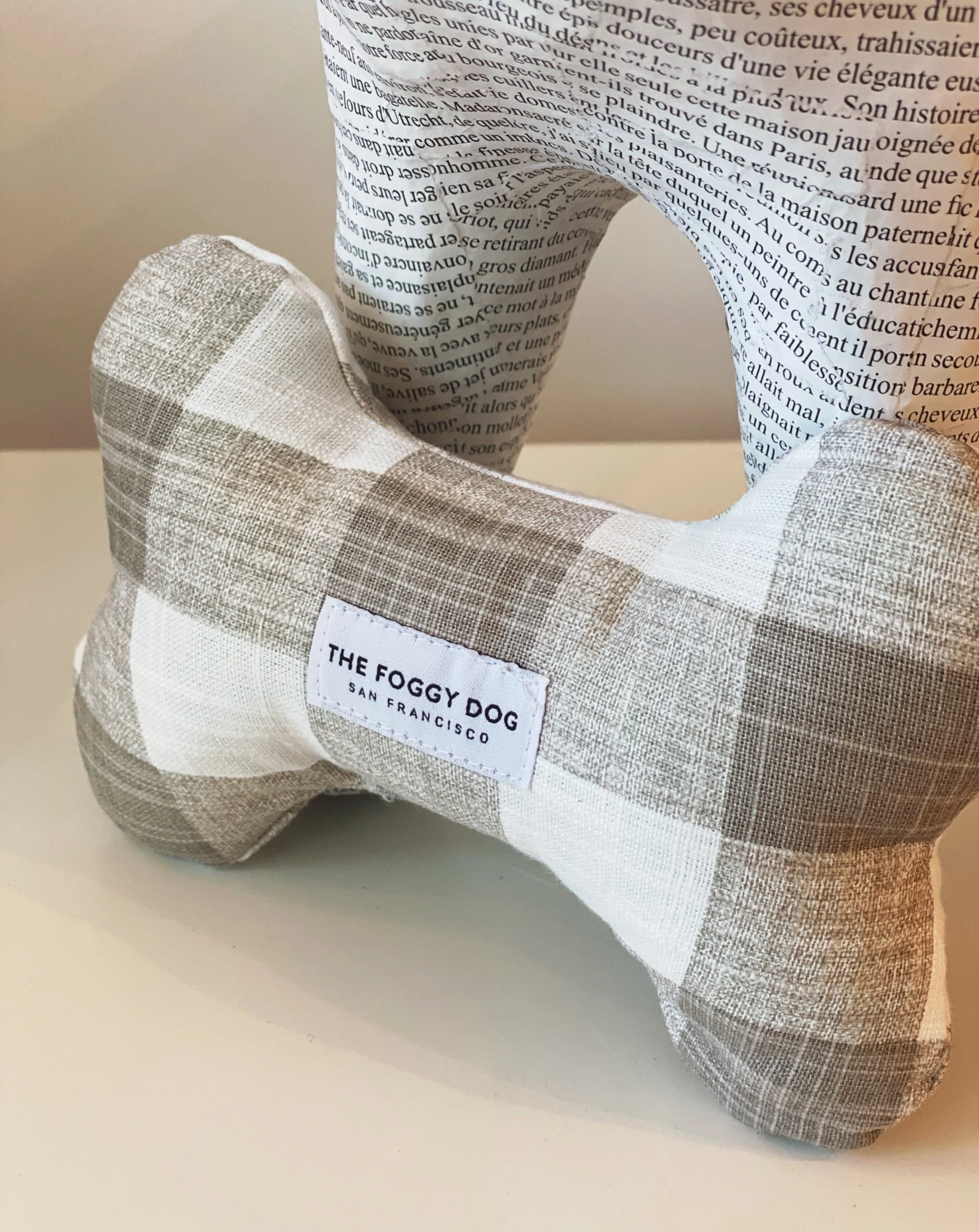 Warm Stone Gingham Dog Bone Toy (Made in the USA) - Image 3