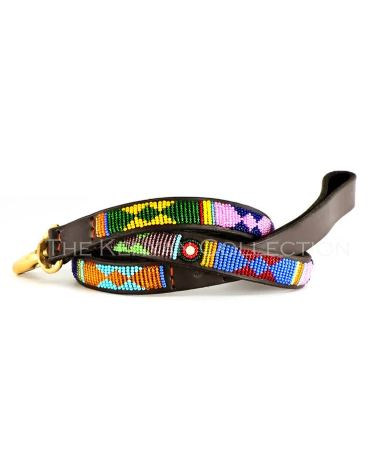 Hippo Circus Beaded Narrow Leather Dog Leash