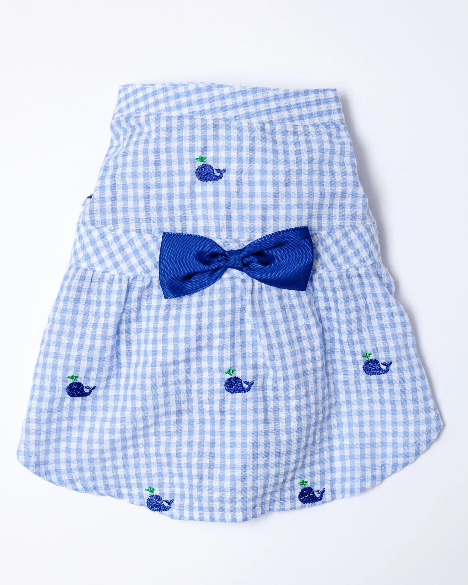 Seersucker Gingham Dog Dress with Embroidered Whales (CLEARANCE)