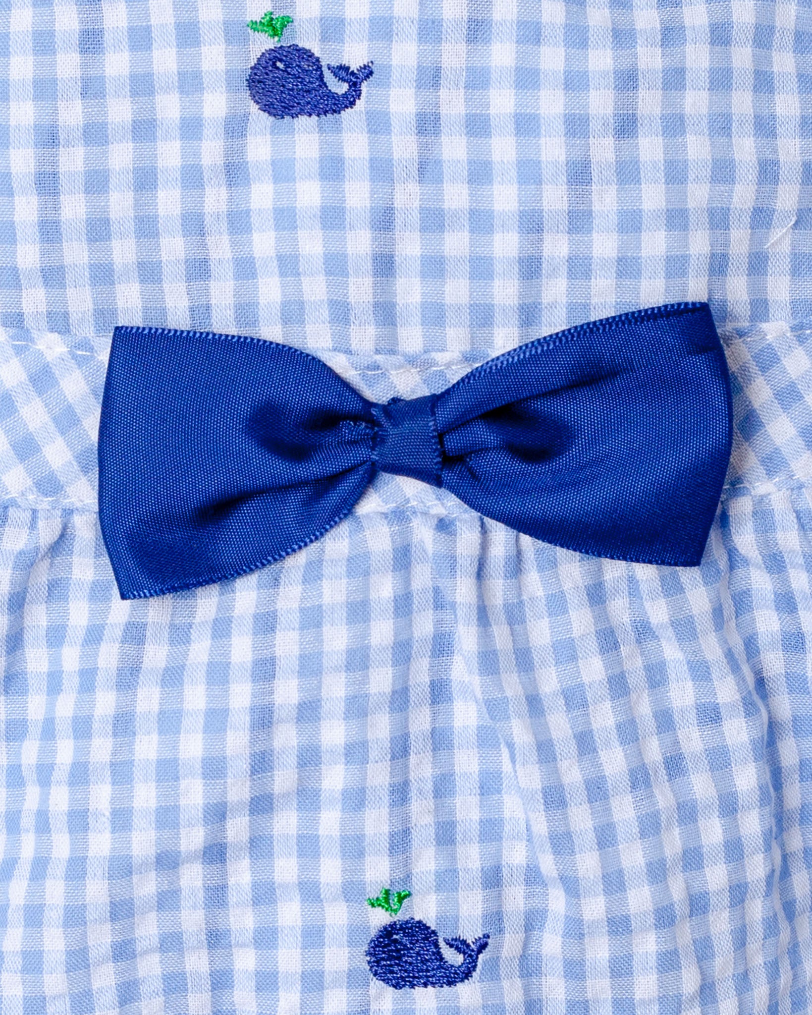 Seersucker Gingham Dog Dress with Embroidered Whales (CLEARANCE) - Image 2