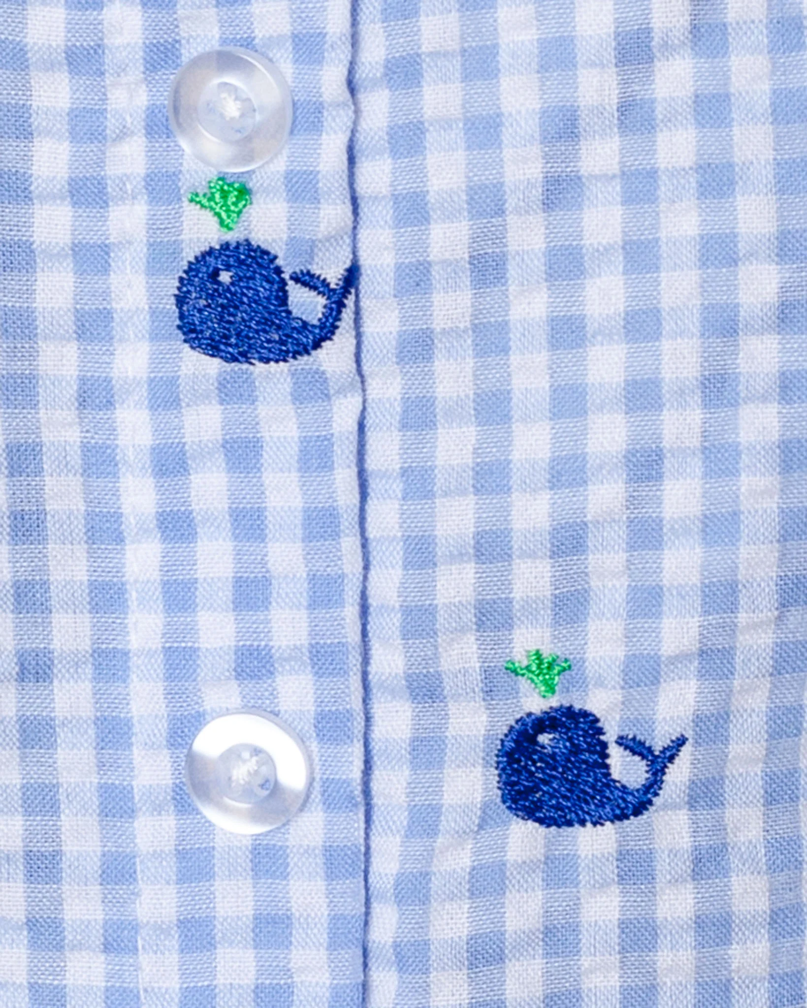 Seersucker Gingham Dog Shirt with Embroidered Whales (FINAL SALE) - Image 2