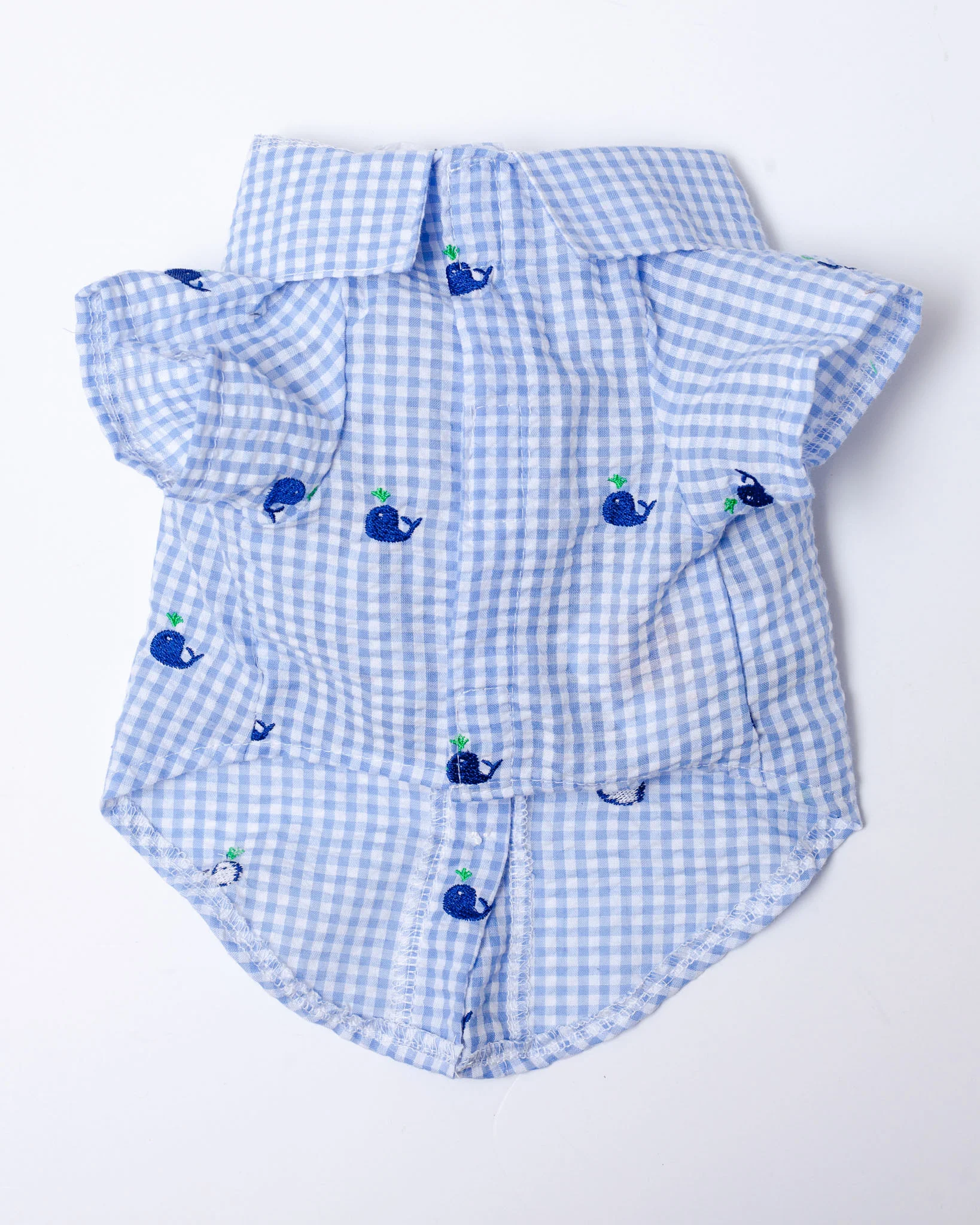 Seersucker Gingham Dog Shirt with Embroidered Whales (FINAL SALE) - Image 3