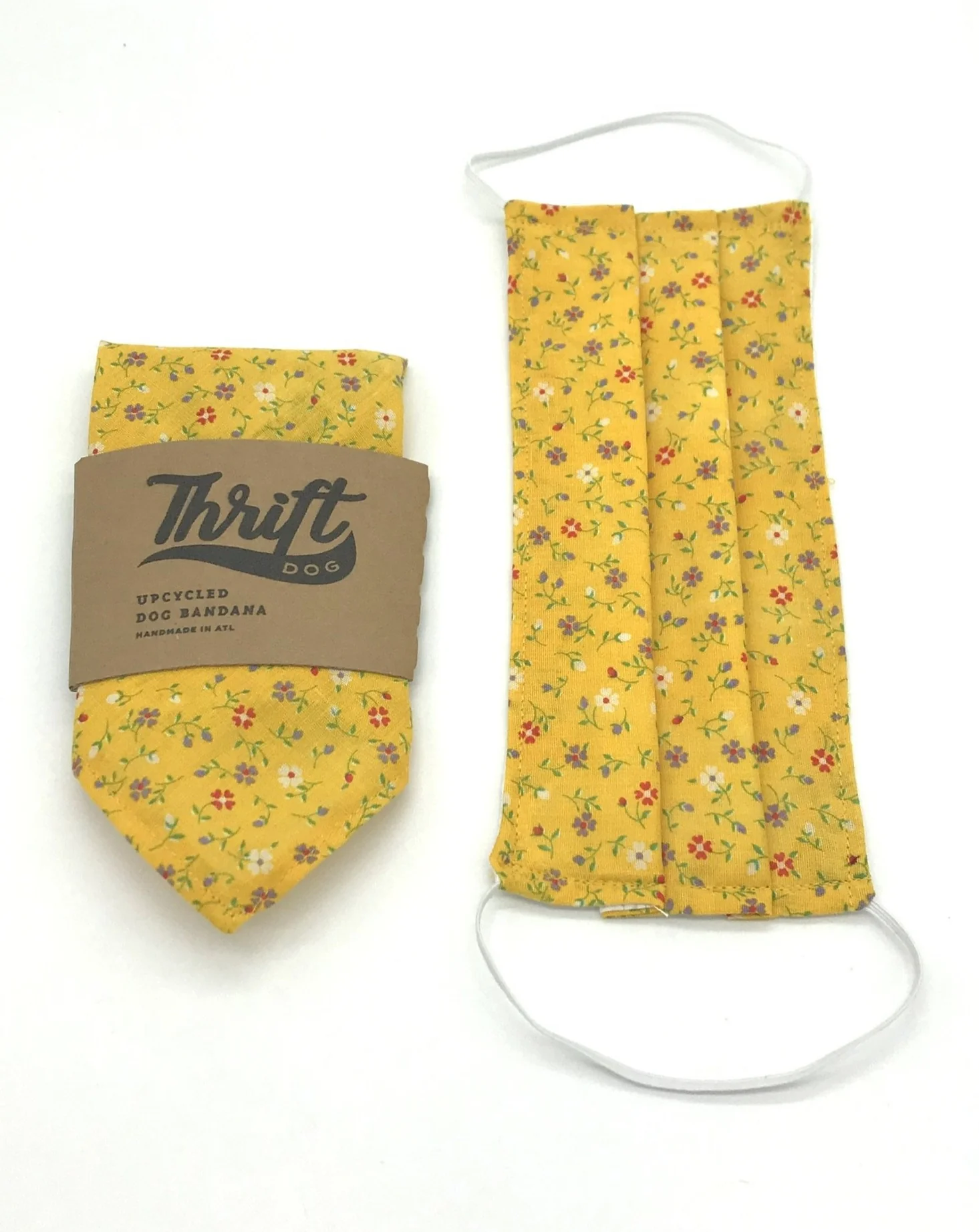 Face Mask & Dog Bandana Set in Yellow Multi Floral - Image 2