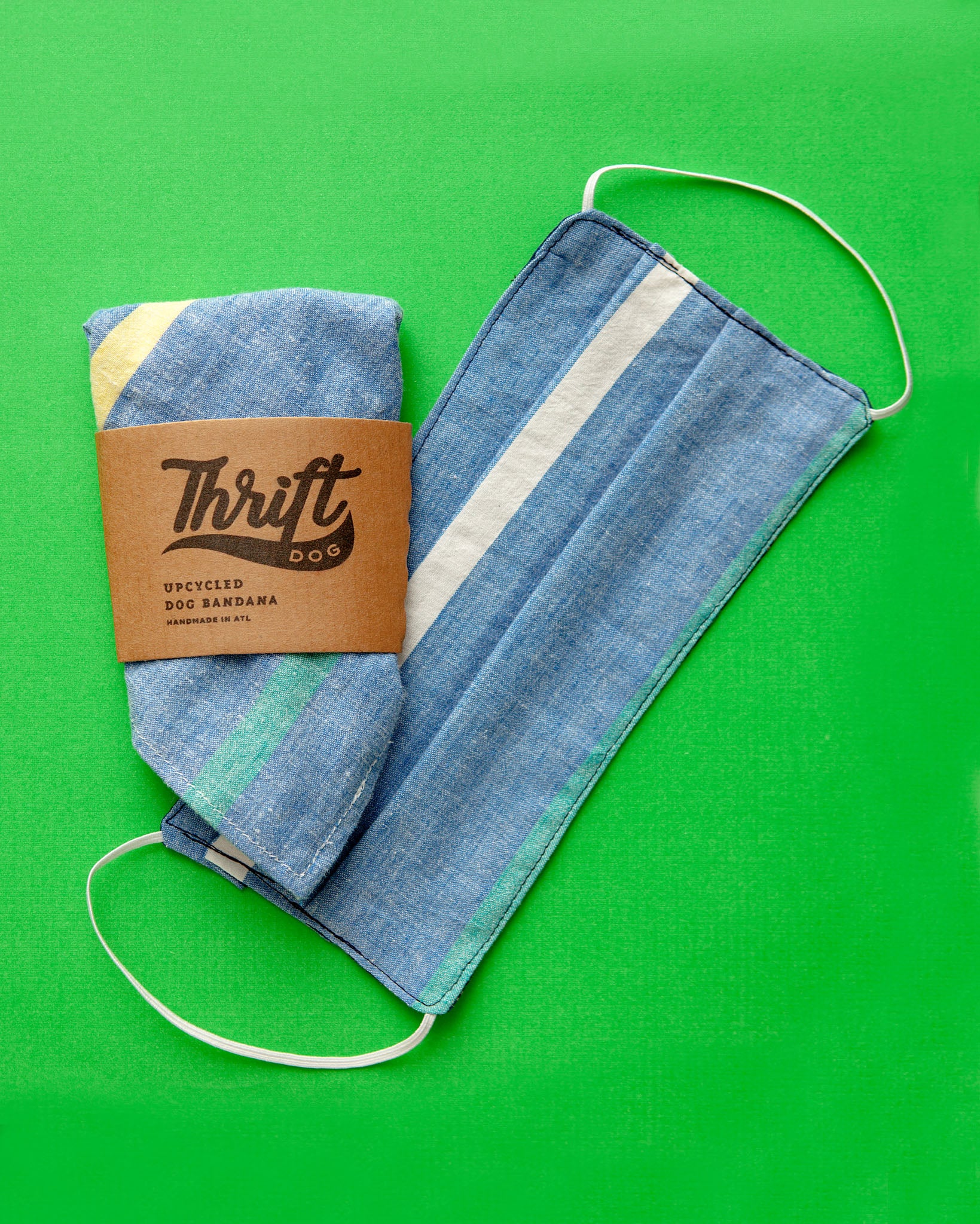 Face Mask & Dog Bandana Set in Light Blue Stripe