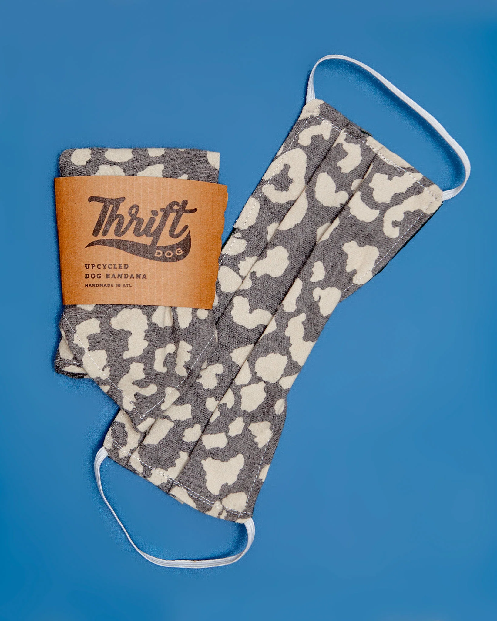 Matching Face Mask & Dog Bandana Set in Grey & Cream Leopard
