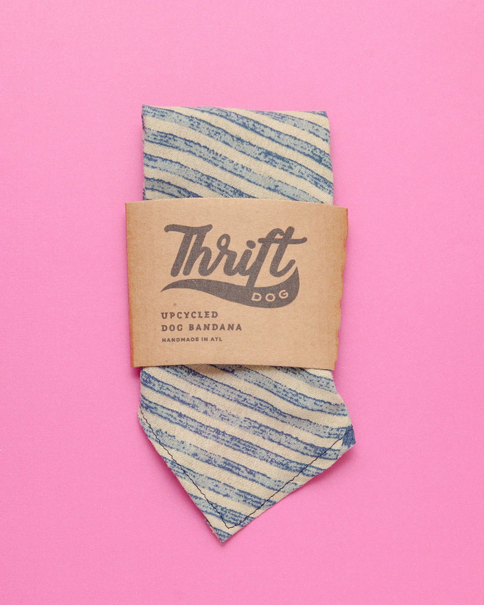 Matching Face Mask & Dog Bandana Set in Vintage Navy Stripe - Image 2