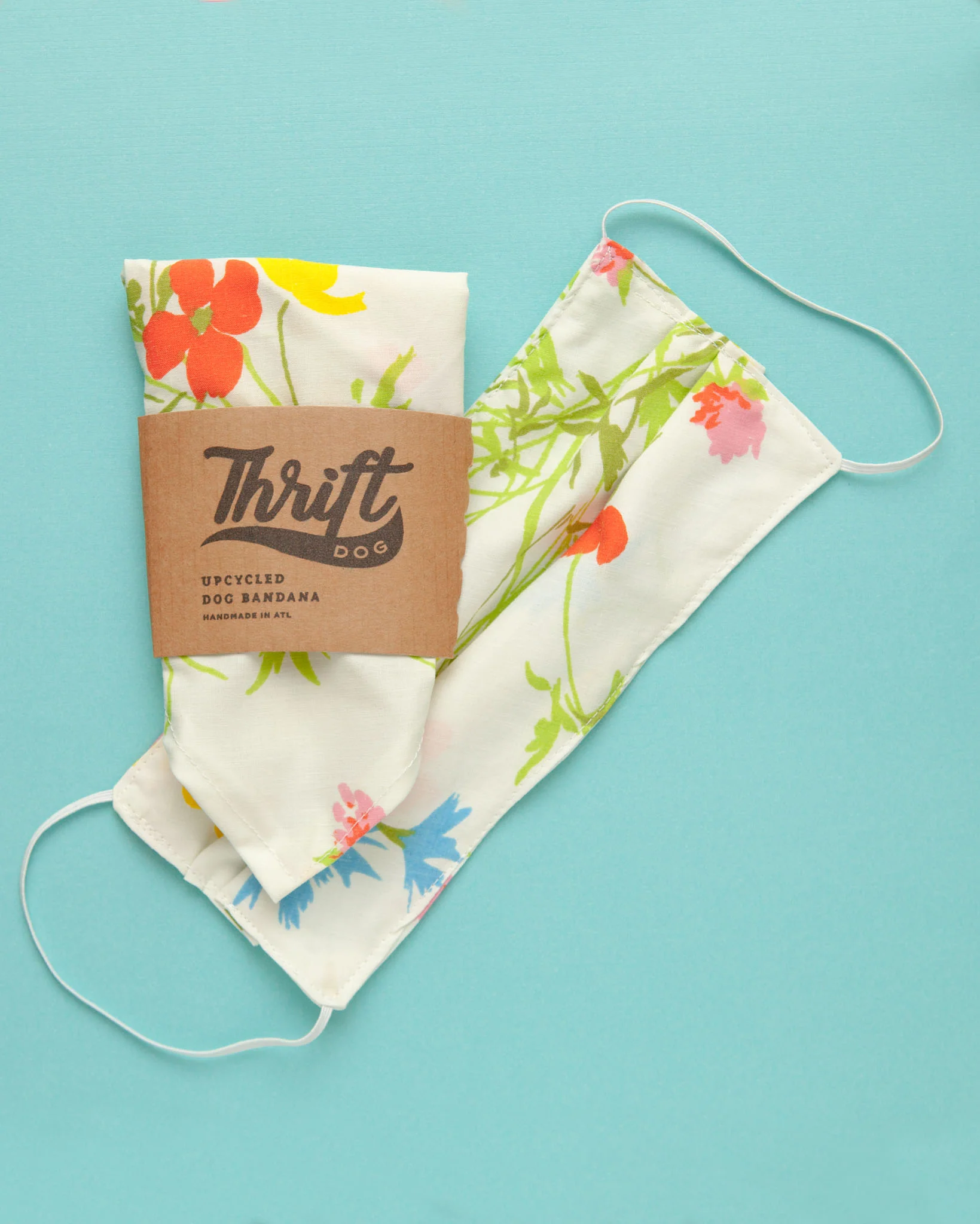 Matching Face Mask & Dog Bandana Set in White Floral