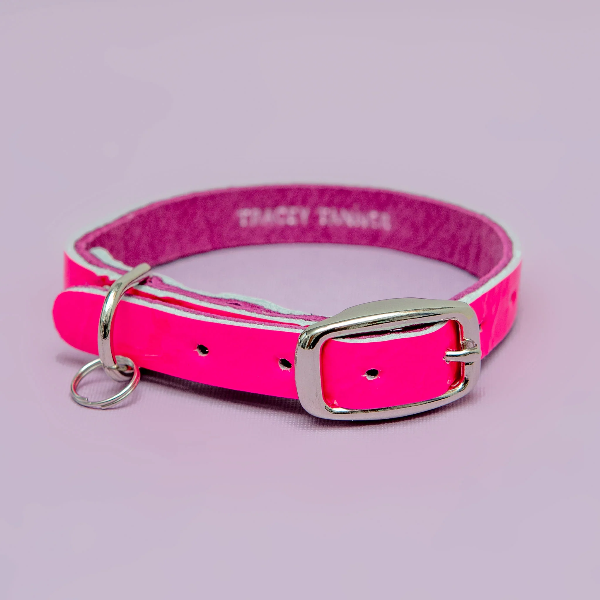 The Cleo Leather Tag Collar in Neon Pink Patent (DOG & CO. Exclusive) - Image 2