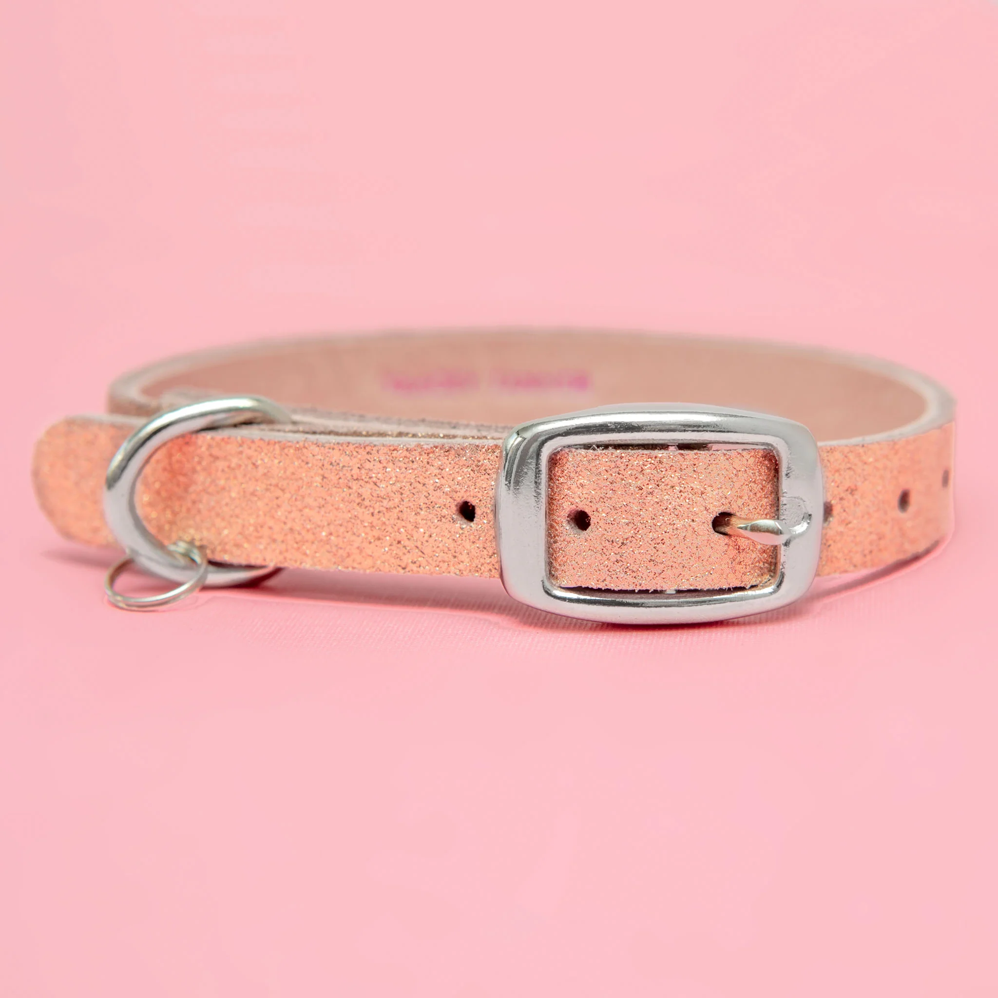 The Cleo Leather Tag Collar in Rose Gold Sparkle (DOG & CO. Exclusive) - Image 3