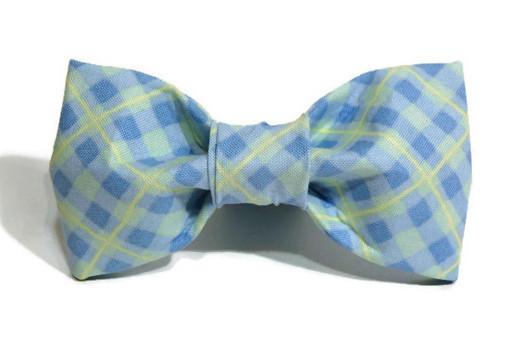 TRISH HAMPTON | Light Blue & Pale Yellow Plaid Bow Tie