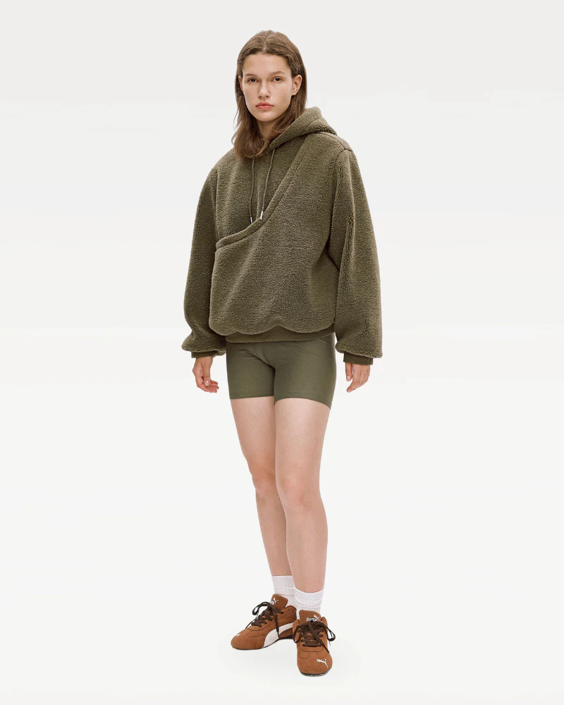 Unisex Fleece Hoodie with Built-In Kangaroo Pouch Dog Carrier in Olive - Image 4