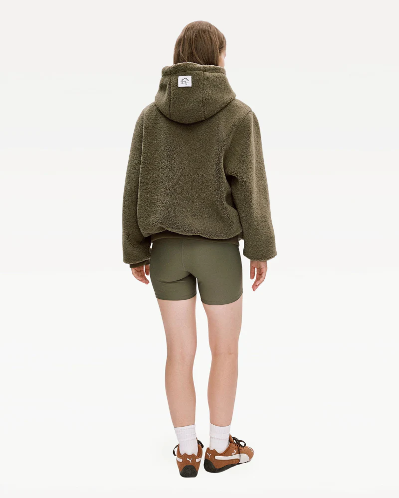 Unisex Fleece Hoodie with Built-In Kangaroo Pouch Dog Carrier in Olive - Image 5