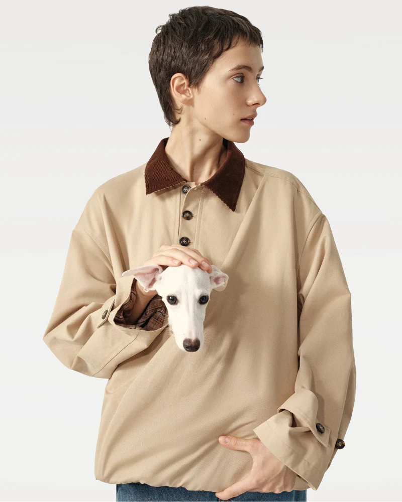 Unisex Trench Jacket with Built-In Kangaroo Pouch Dog Carrier - Image 2