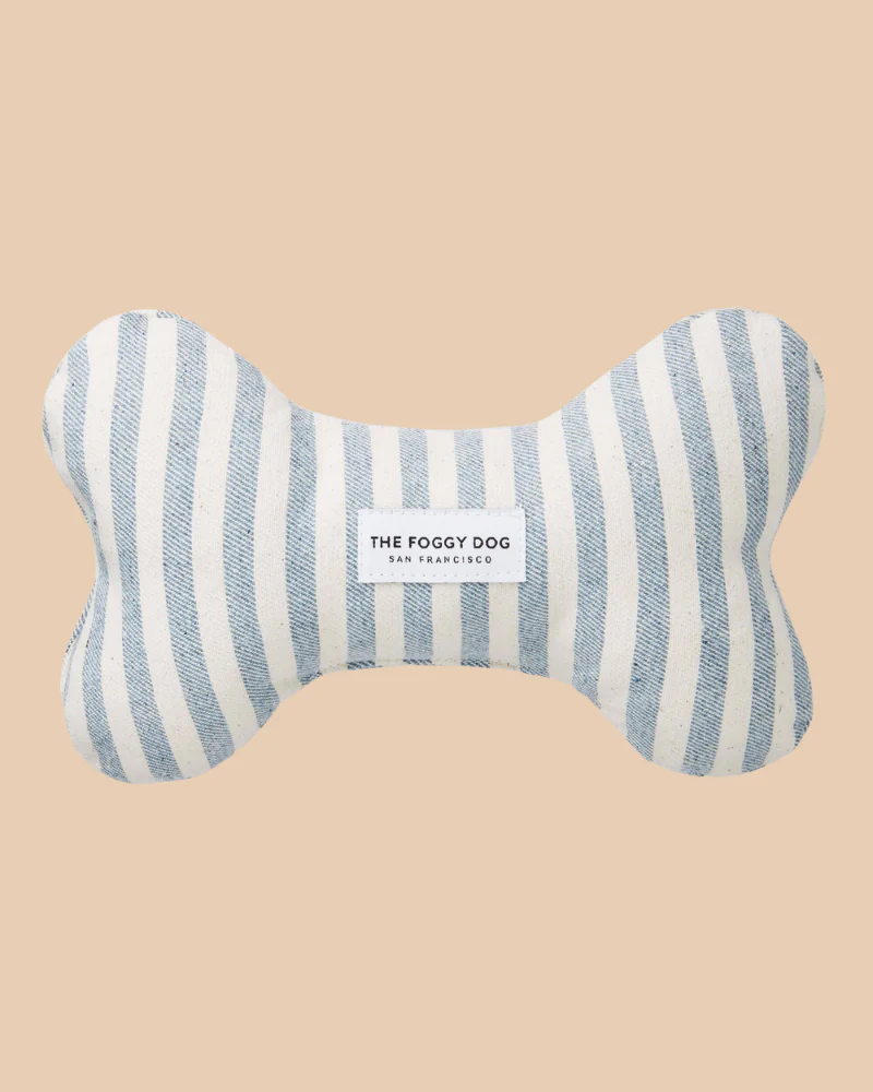 Upcycled Denim Stripe Bone Dog Squeaky Toy<br>(Made in the USA)