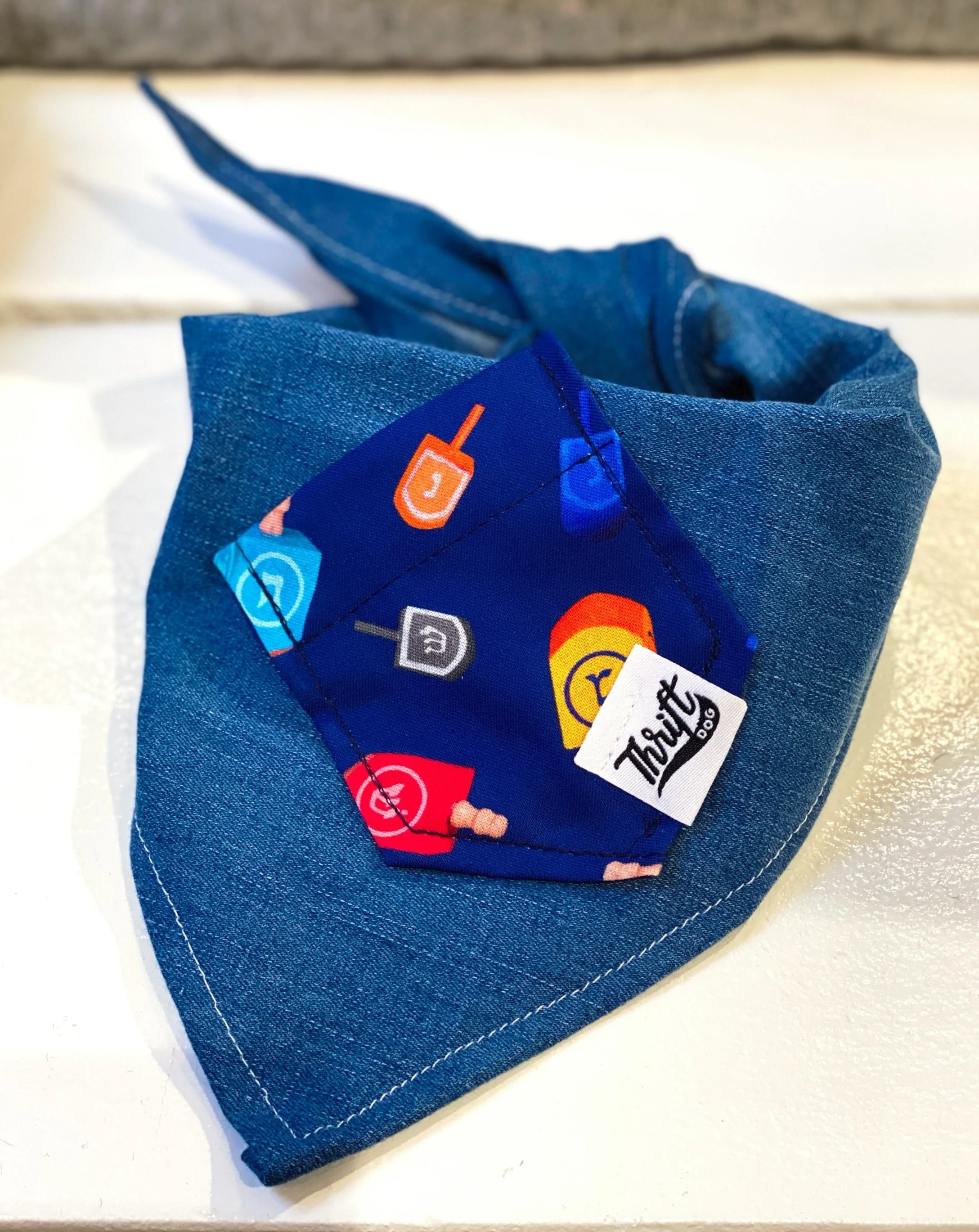 Upcycled Dreidel Treat Pocket Dog Bandana (Made in the USA) - Image 2