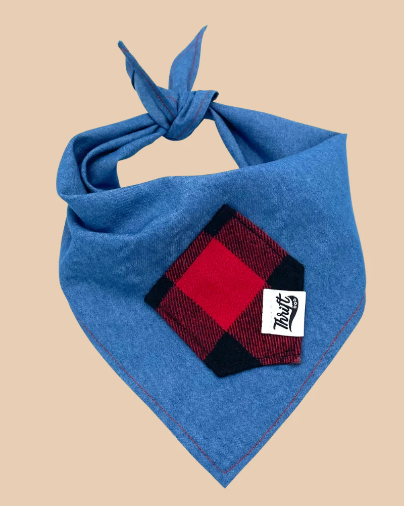 Upcycled Buffalo Plaid Treat Pocket Dog Bandana (Made in the USA) - Image 2