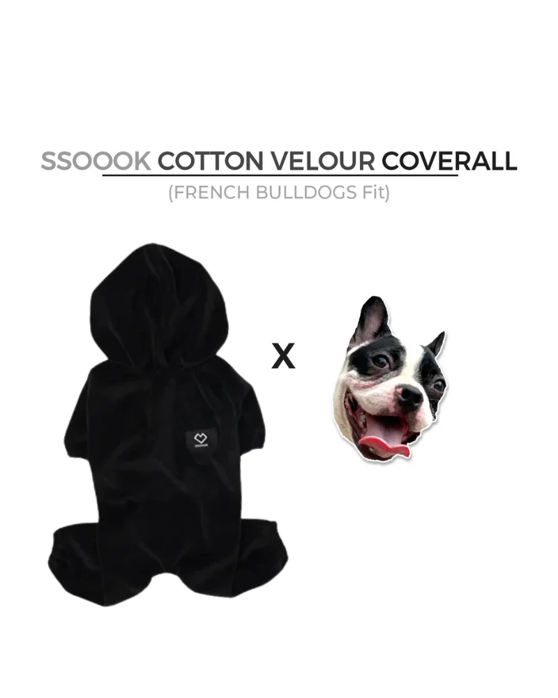 Velour Coverall Onesie for Dogs - French Bulldog Fit (in Ivory, or Black)