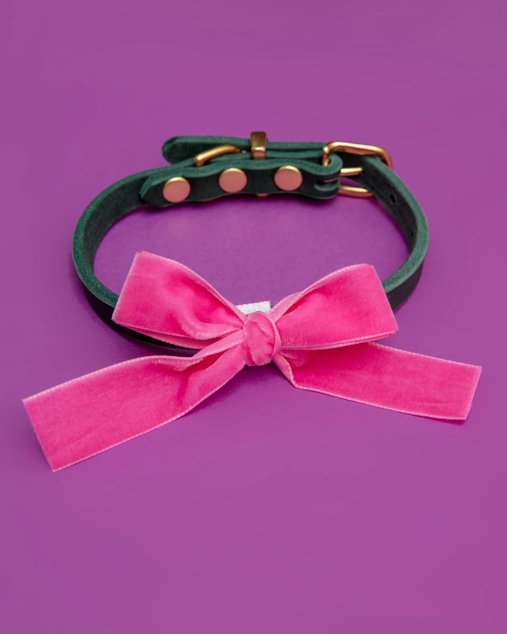 Velvet Dog Collar Bow in Zoe Pink (Made in the USA) - Image 2