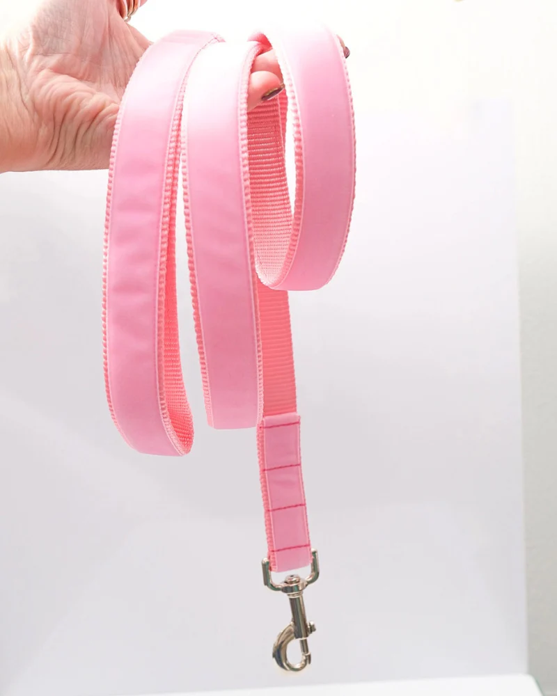 Velvet Dog Leash Petal Pink (Made in the USA) - Image 2