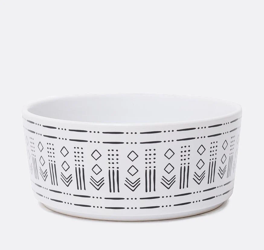 WAGGO | Mudcloth Ceramic Dog Bowl in Diamond