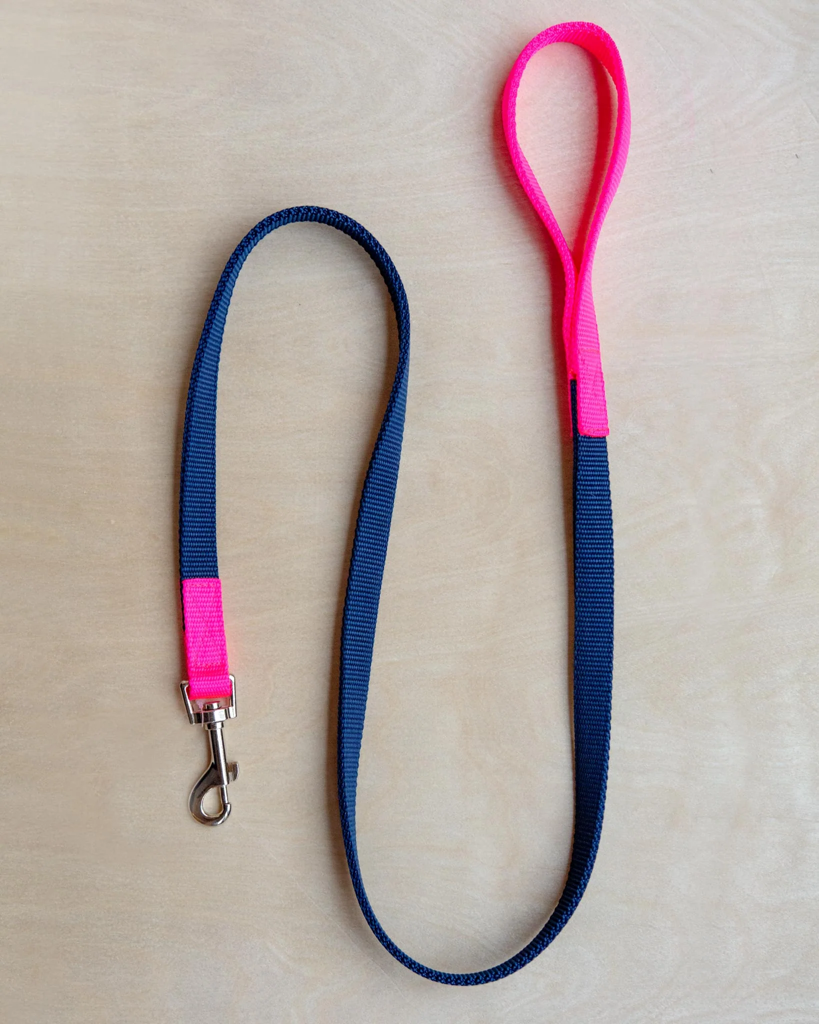Nylon Dog Leash in Navy & Neon Pink (Made in the USA) - Image 2