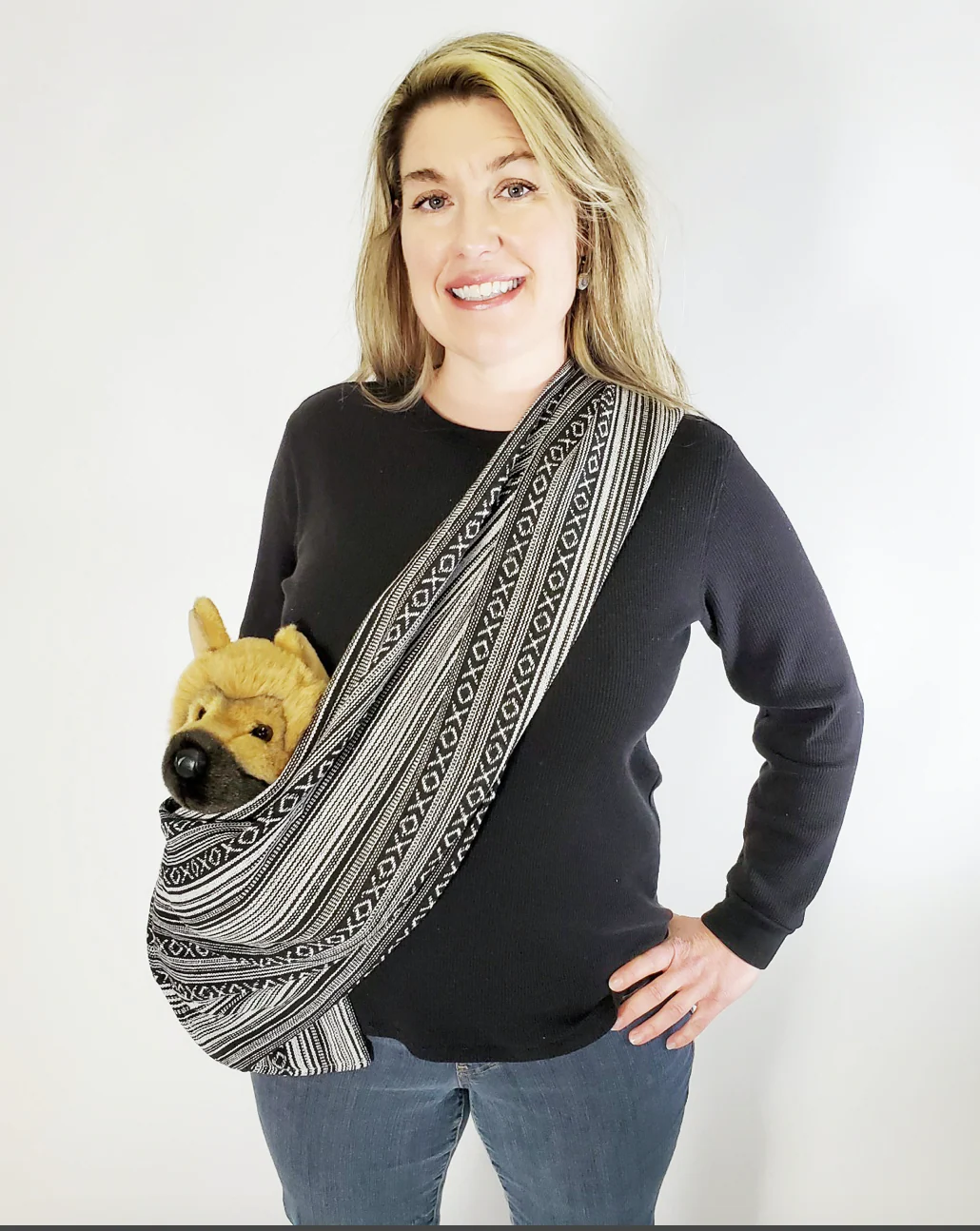 Black and White Woven Cotton Dog Sling - Image 3