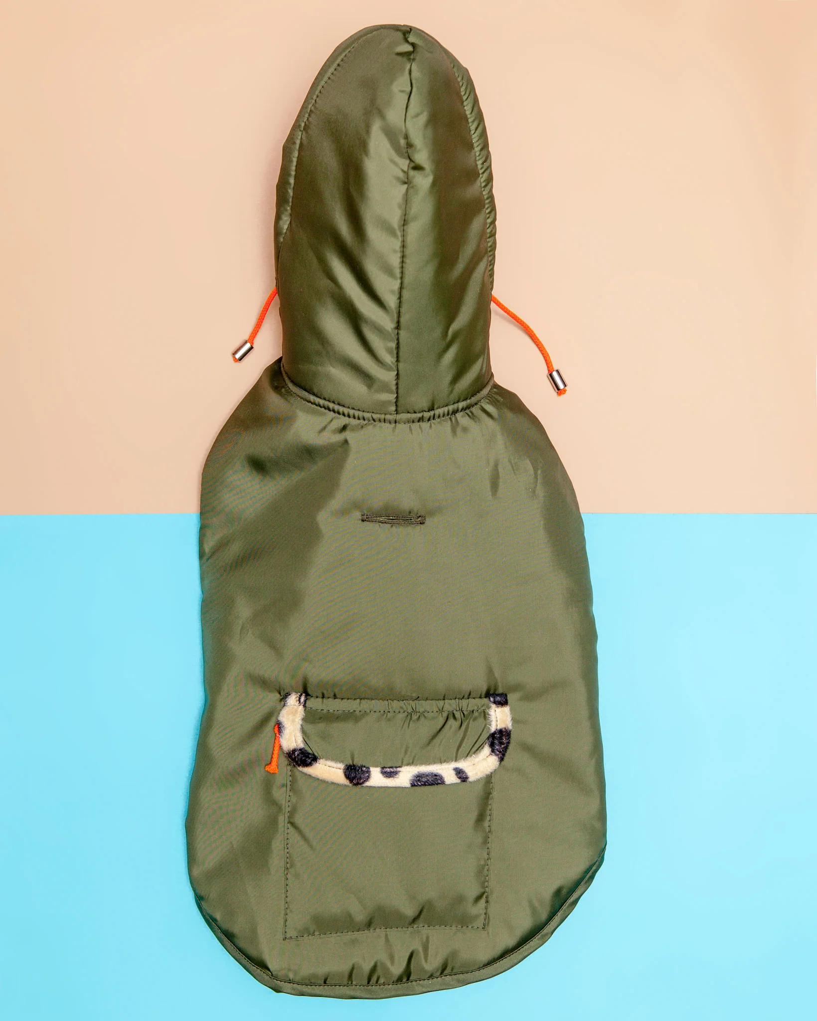 Olive w/ Animal Print Lining Puffer Dog Coat (FINAL SALE) - Image 2