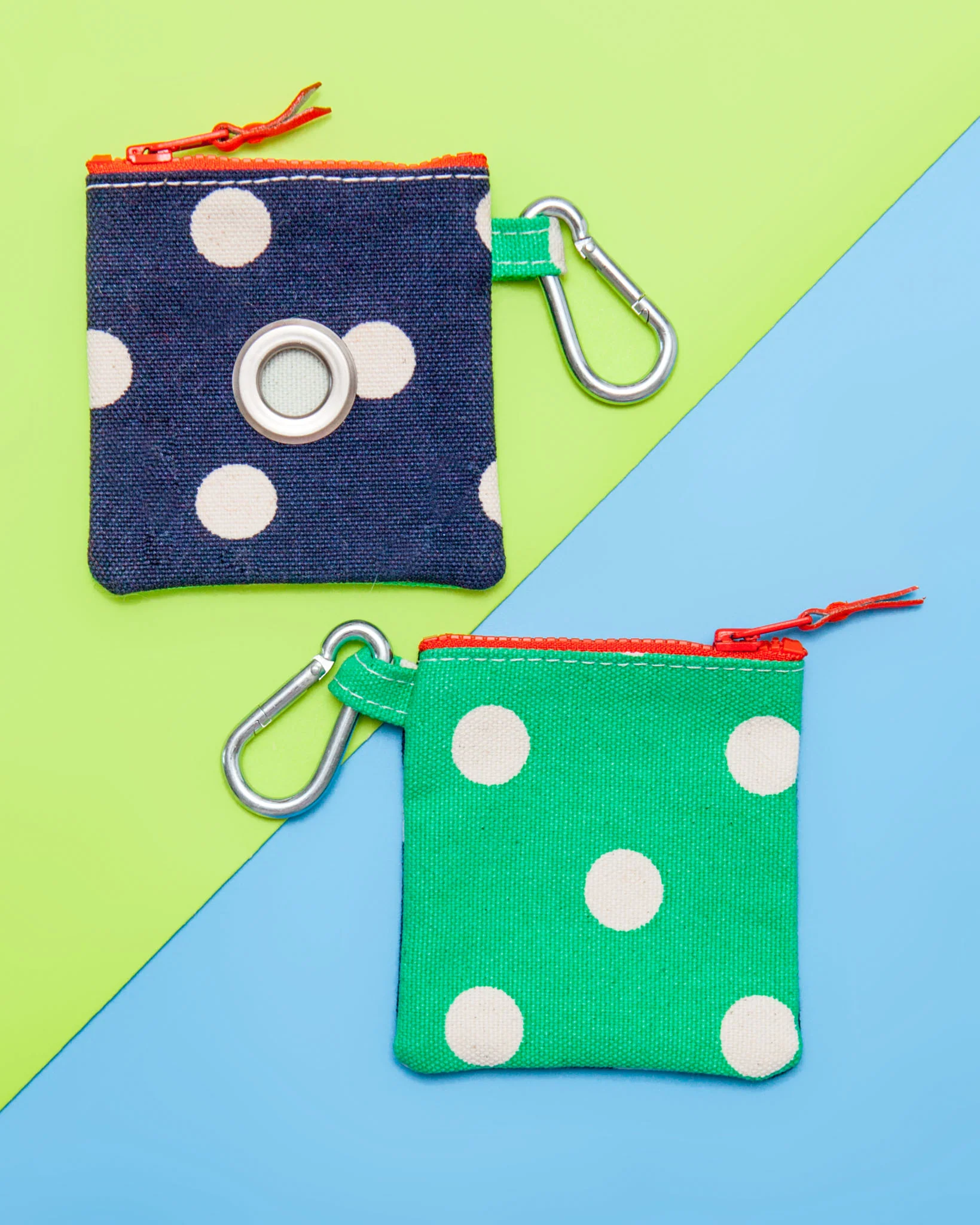 Polka Dot Canvas Pouch in Blue/Green
