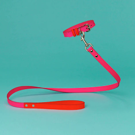 WARE of the DOG | Two Tone Leather Collar in Pink / Orange