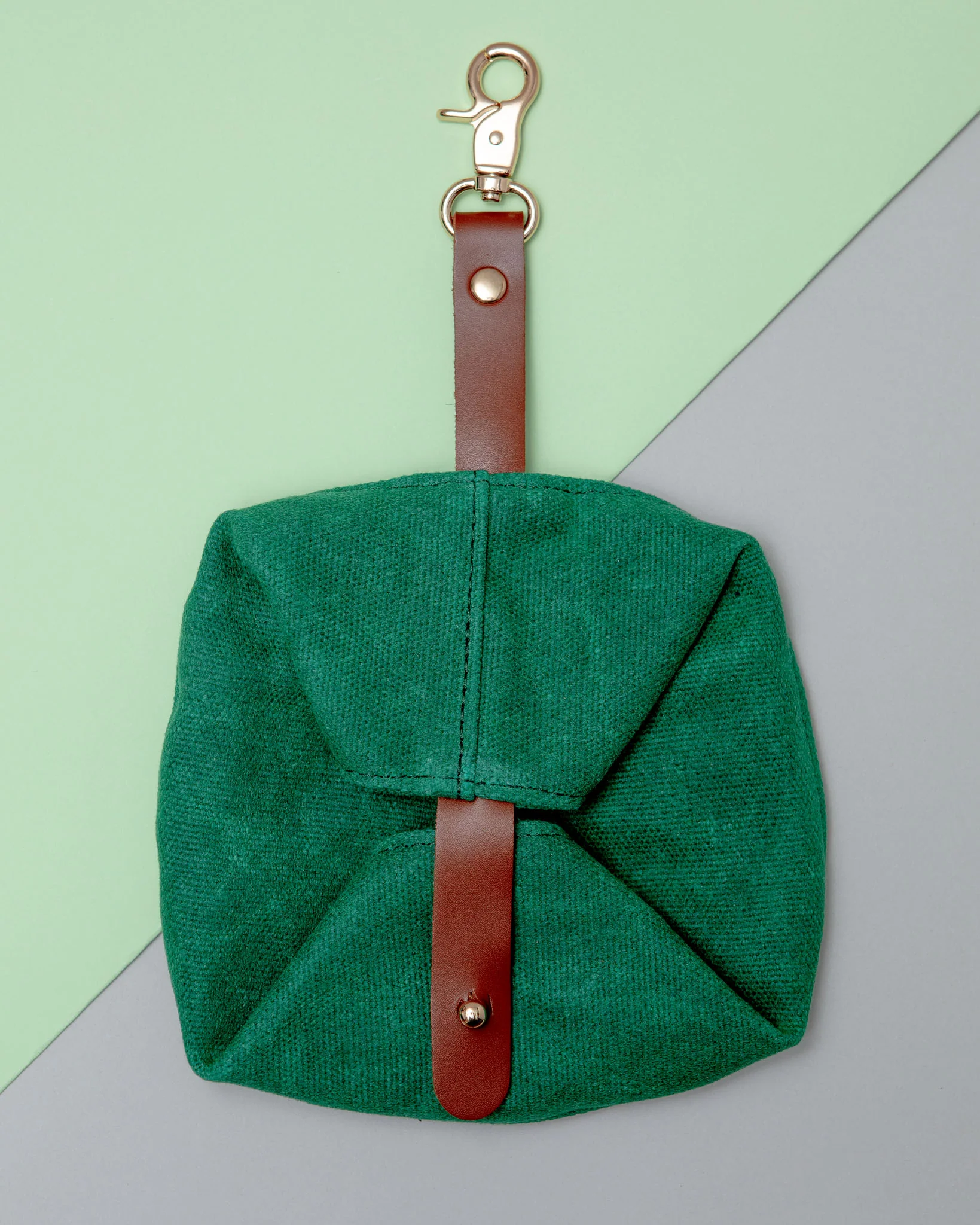 Waxed Canvas and Vegan Leather Dog Travel Bowl in Green<br>(FINAL SALE)