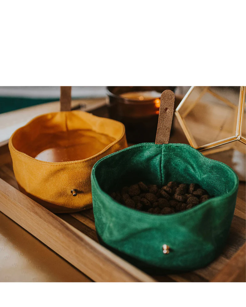 Waxed Canvas and Vegan Leather Dog Travel Bowl in Green<br>(FINAL SALE) - Image 5
