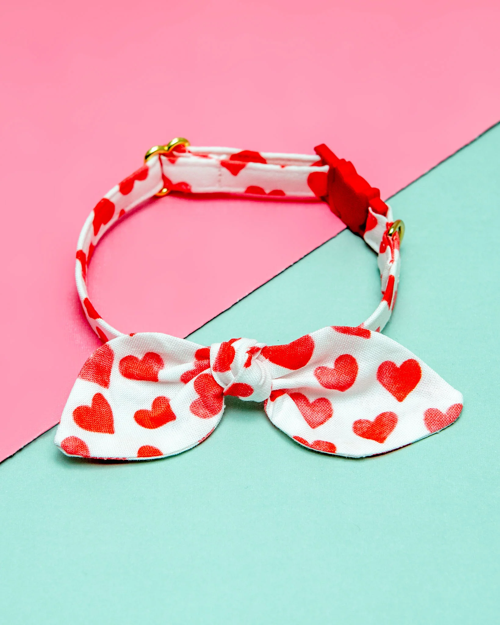 Red Hearts Cat Collar with French Bow (Made in the USA)