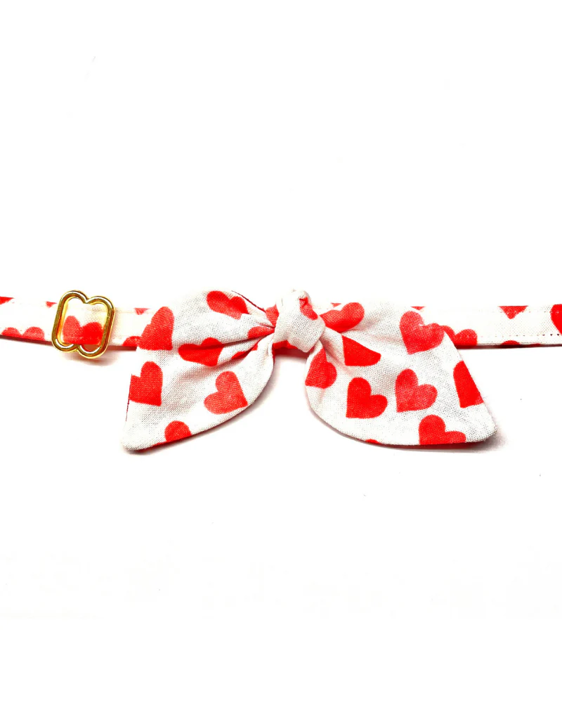 Red Hearts Cat Collar with French Bow (Made in the USA) - Image 3