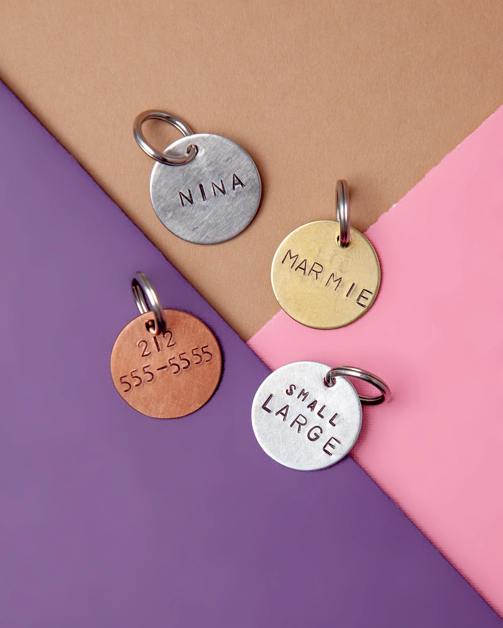 Custom-Stamped Round Pet Name Tag in Copper, Brass, or Aluminum (Custom/Drop-Ship) - Image 3