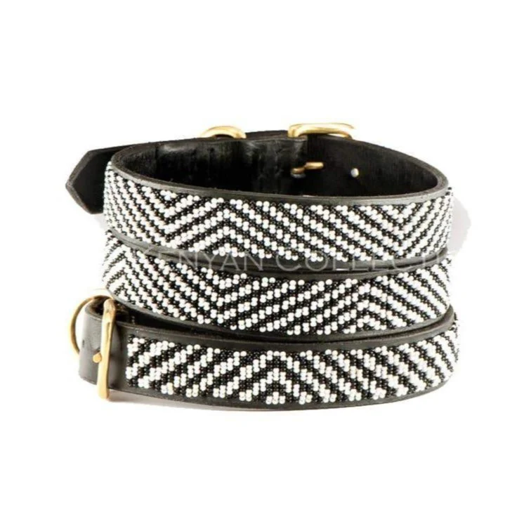 Zebra Pattern Black & White Beaded Dog Collar<br>(FINAL SALE) - Image 4